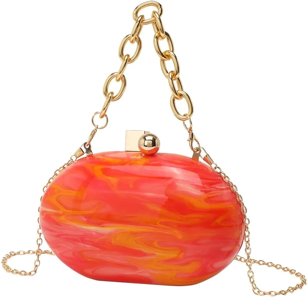 DJBM Women Acrylic Wrist Clutch Purse Glitter Graceful Marble Chain Crossbody Bag for Evening Prom