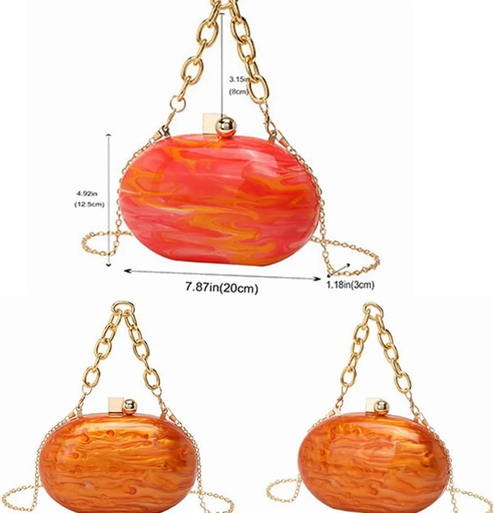 DJBM Women Acrylic Wrist Clutch Purse Glitter Graceful Marble Chain Crossbody Bag for Evening Prom