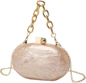 DJBM Women Acrylic Wrist Clutch Purse Glitter Graceful Marble Chain Crossbody Bag for Evening Prom