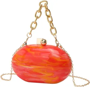 DJBM Women Acrylic Wrist Clutch Purse Glitter Graceful Marble Chain Crossbody Bag for Evening Prom