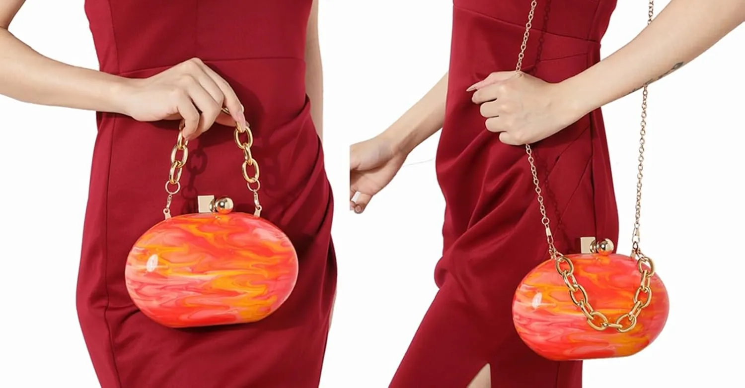 DJBM Women Acrylic Wrist Clutch Purse Glitter Graceful Marble Chain Crossbody Bag for Evening Prom