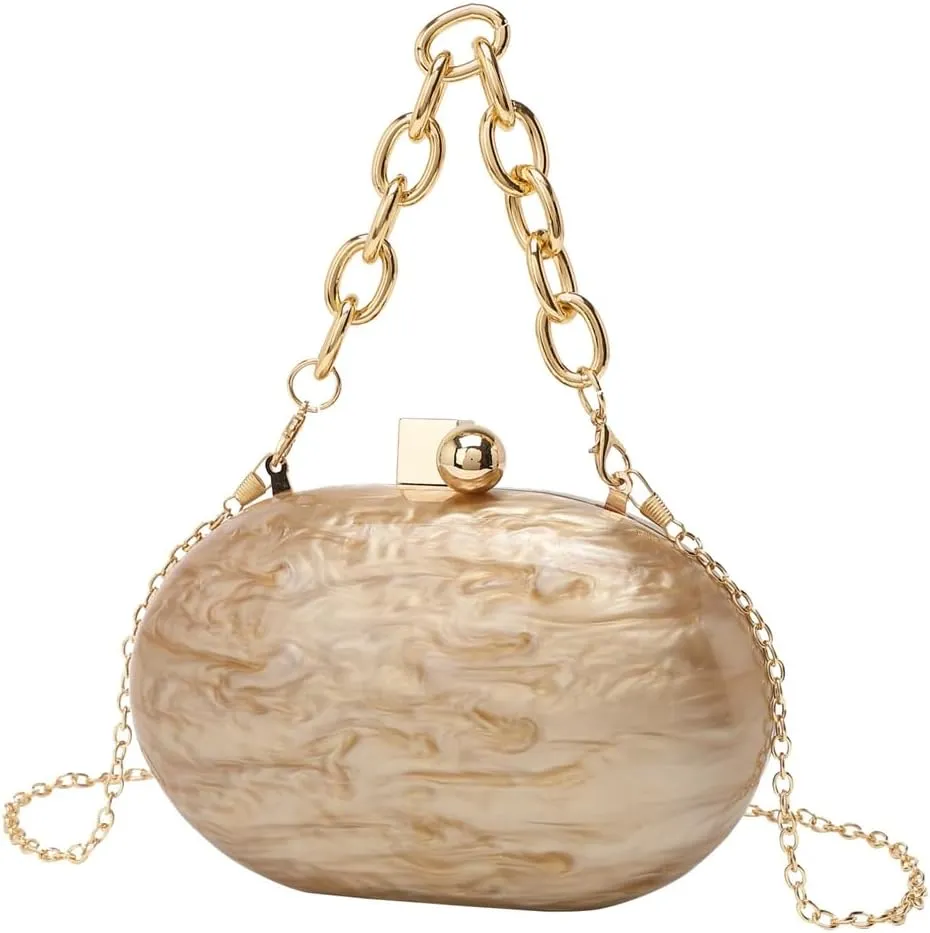 DJBM Women Acrylic Wrist Clutch Purse Glitter Graceful Marble Chain Crossbody Bag for Evening Prom