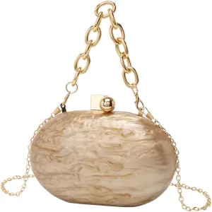 DJBM Women Acrylic Wrist Clutch Purse Glitter Graceful Marble Chain Crossbody Bag for Evening Prom