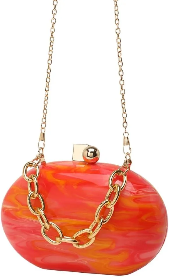 DJBM Women Acrylic Wrist Clutch Purse Glitter Graceful Marble Chain Crossbody Bag for Evening Prom