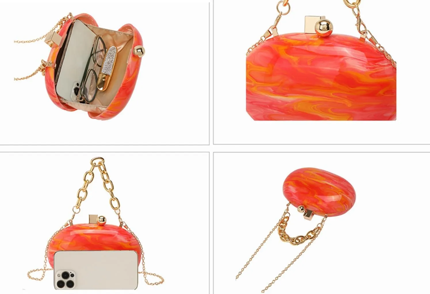 DJBM Women Acrylic Wrist Clutch Purse Glitter Graceful Marble Chain Crossbody Bag for Evening Prom