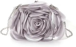 DJBM Women Cozy Satin Flower Clutch Evening Bag Unique Graceful Shouder Purse with Detachable Chain for Dinner Prom