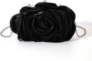 DJBM Women Cozy Satin Flower Clutch Evening Bag Unique Graceful Shouder Purse with Detachable Chain for Dinner Prom