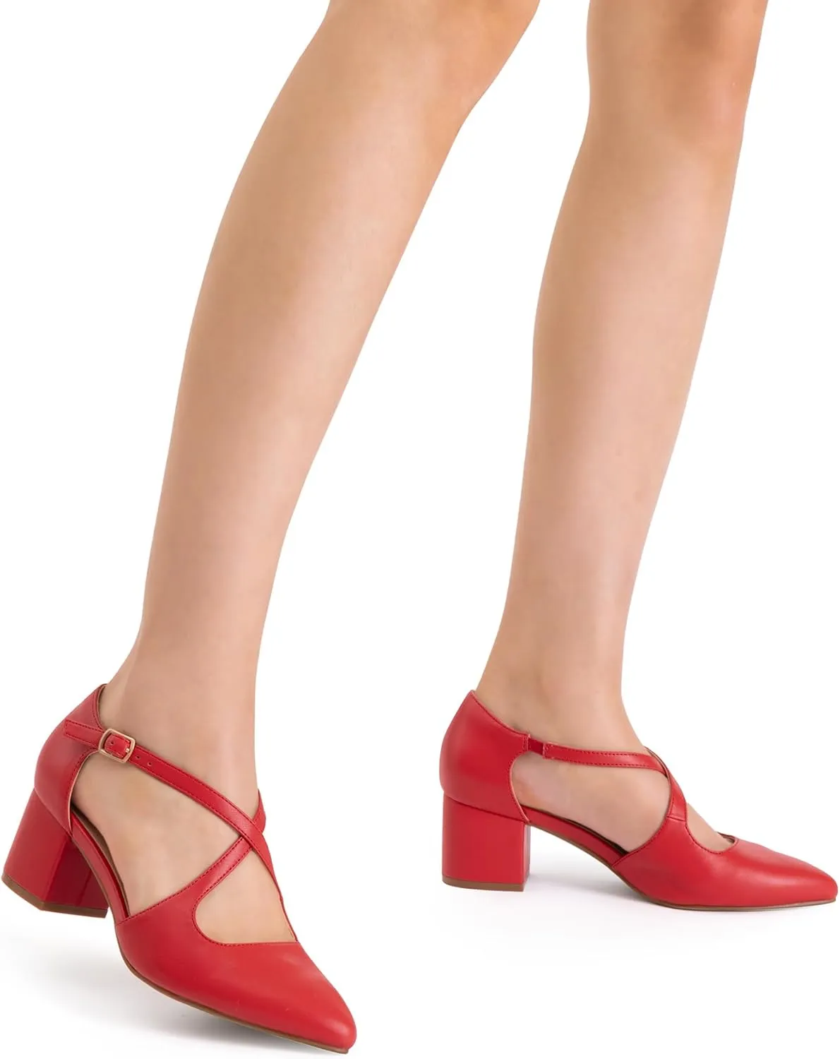 DREAM PAIRS Women's Chunky Heels Dress Pumps Closed Pointed Toe Comfort Cross Strap Block Heel Shoes for Party Dance Wedding