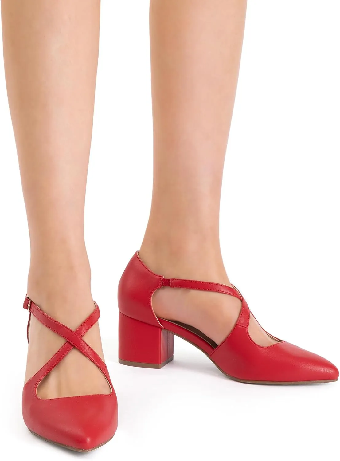 DREAM PAIRS Women's Chunky Heels Dress Pumps Closed Pointed Toe Comfort Cross Strap Block Heel Shoes for Party Dance Wedding