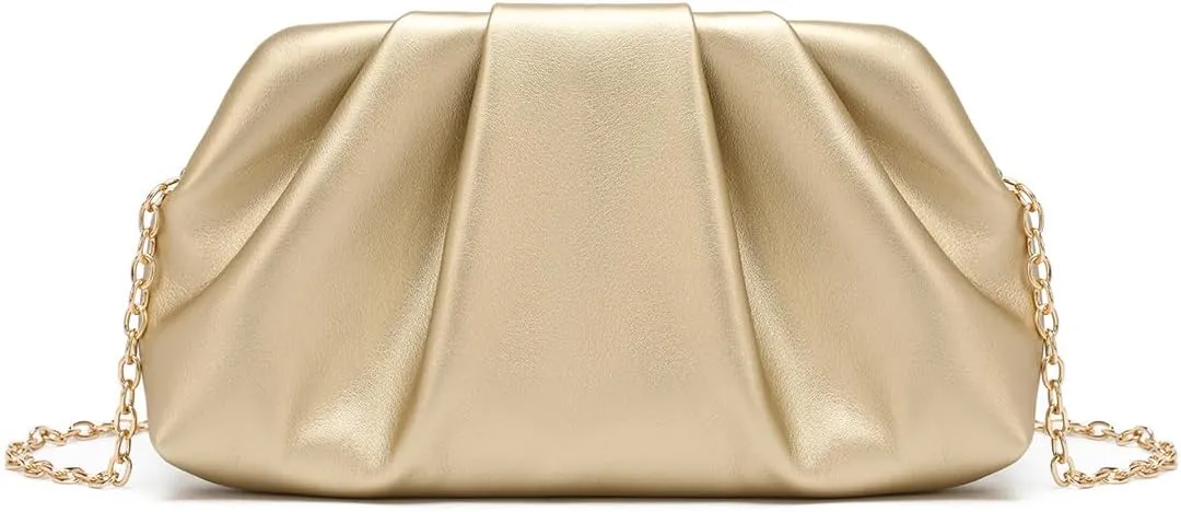 Dreubea Women's Fashion Cloud Shape Evening Bag Charming Fold Leather Clutch Handbag with Chain
