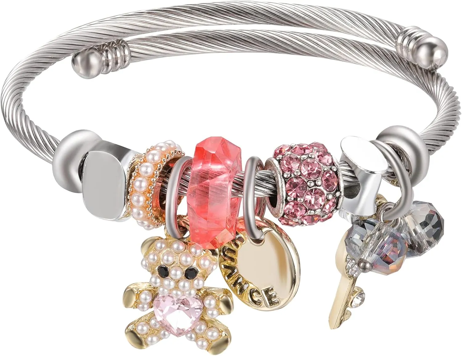 DS Charm Bracelets for girls,exquisite cute cartoon friendship bracelets Silver Stainless Steel Bangle with birthday Gift box, Adjustable girls jewelry Suitable for holiday gifts