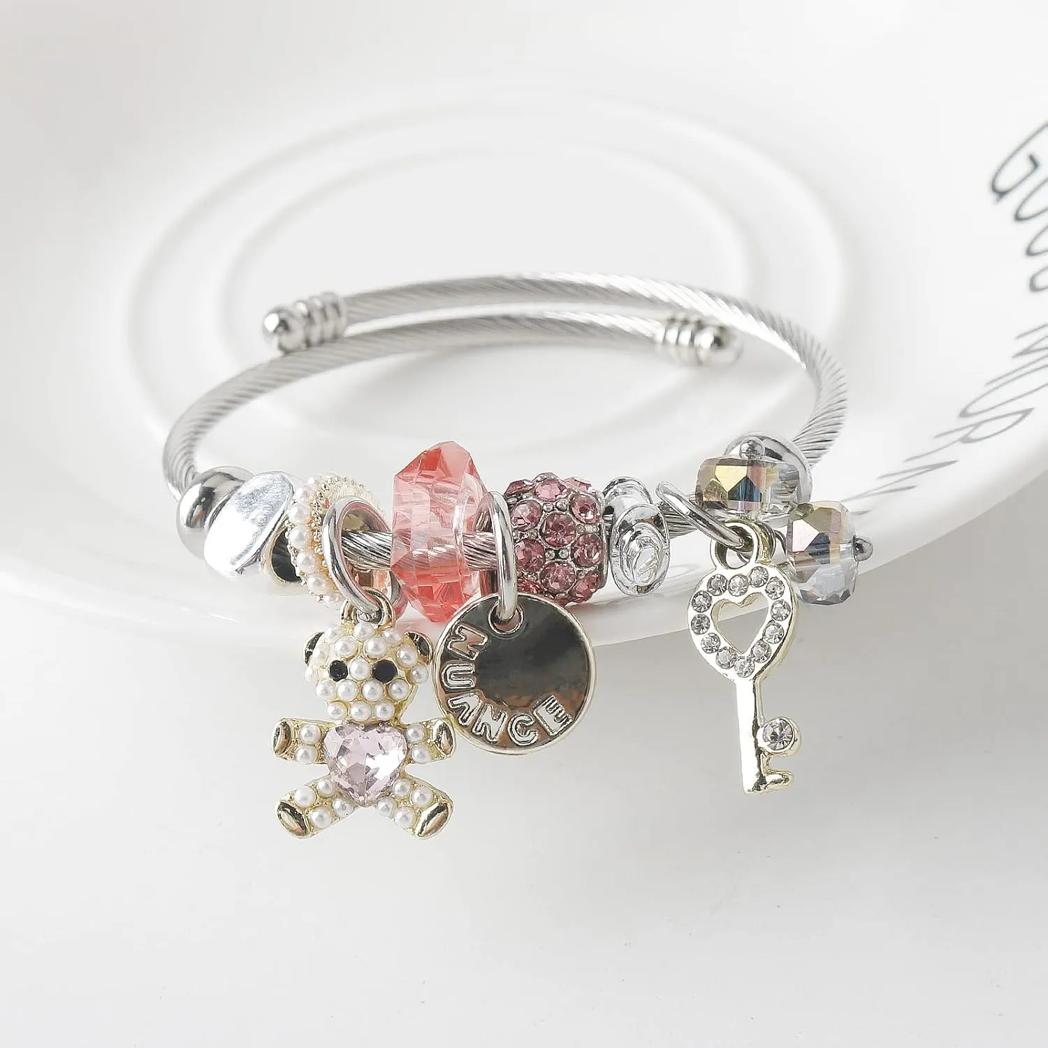 DS Charm Bracelets for girls,exquisite cute cartoon friendship bracelets Silver Stainless Steel Bangle with birthday Gift box, Adjustable girls jewelry Suitable for holiday gifts