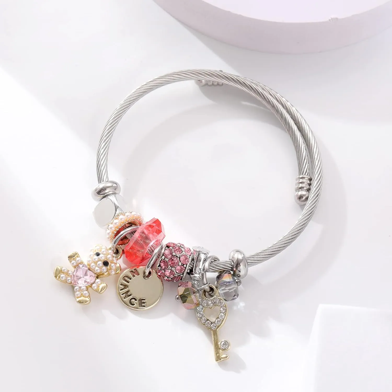 DS Charm Bracelets for girls,exquisite cute cartoon friendship bracelets Silver Stainless Steel Bangle with birthday Gift box, Adjustable girls jewelry Suitable for holiday gifts