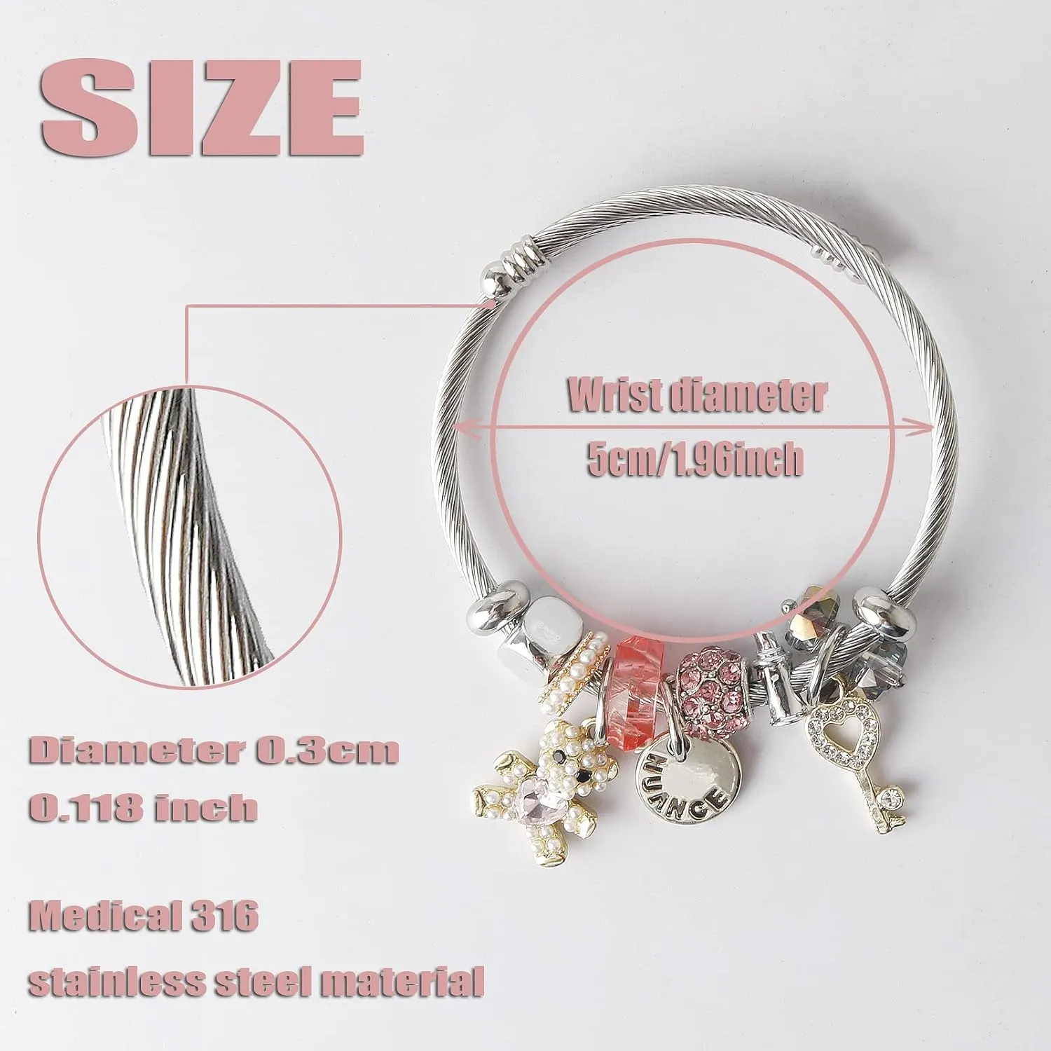 DS Charm Bracelets for girls,exquisite cute cartoon friendship bracelets Silver Stainless Steel Bangle with birthday Gift box, Adjustable girls jewelry Suitable for holiday gifts