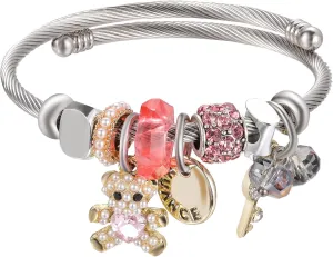 DS Charm Bracelets for girls,exquisite cute cartoon friendship bracelets Silver Stainless Steel Bangle with birthday Gift box, Adjustable girls jewelry Suitable for holiday gifts