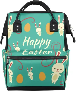 Easter Bunny Pattern Diaper Bag Tote Large Capacity Waterproof with Adjustable Shoulder Strap and Pram Straps Mommy Bag for Hospital Beach Weekender Travel