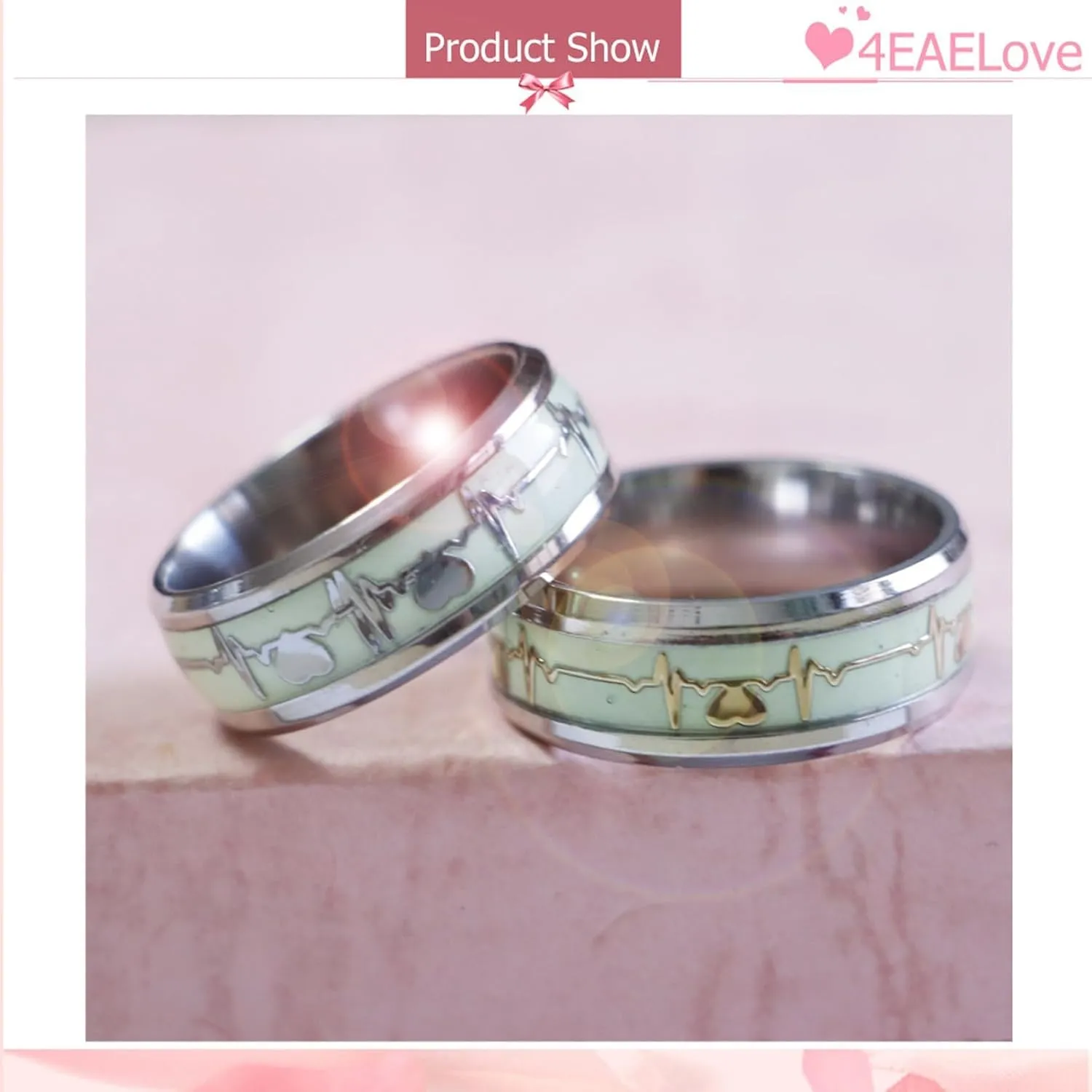 ECG Dark Luminous Couple Rings Customize His Her Promise Heartbeat Glowing Rings Wedding Bands Titanium Stainless Steel Silver Golden