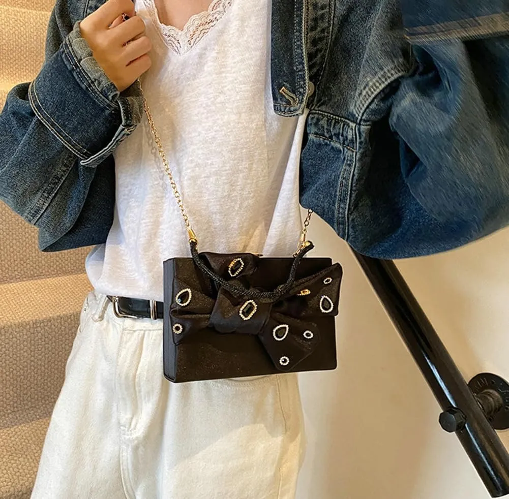 Elegant Satin Bow Evening Bag Women Rhinestone Clutch Purses Evening Handbags for Formal Wedding Prom Party 2025