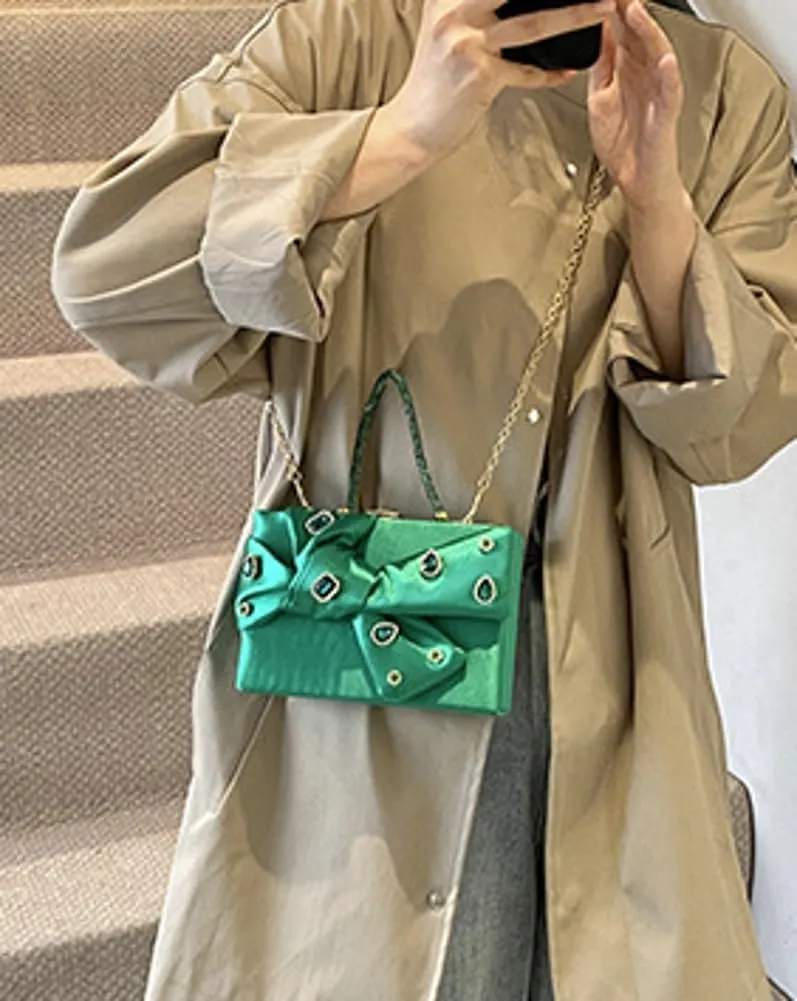 Elegant Satin Bow Evening Bag Women Rhinestone Clutch Purses Evening Handbags for Formal Wedding Prom Party 2025
