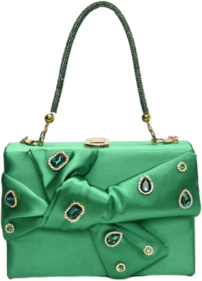 Elegant Satin Bow Evening Bag Women Rhinestone Clutch Purses Evening Handbags for Formal Wedding Prom Party 2025