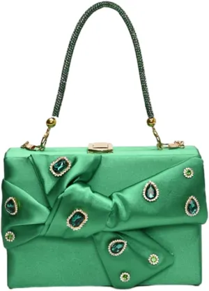 Elegant Satin Bow Evening Bag Women Rhinestone Clutch Purses Evening Handbags for Formal Wedding Prom Party 2025