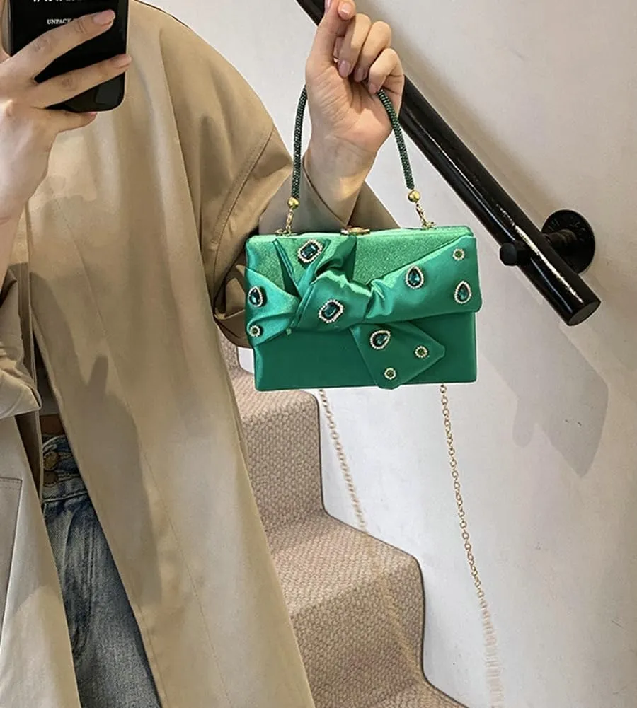 Elegant Satin Bow Evening Bag Women Rhinestone Clutch Purses Evening Handbags for Formal Wedding Prom Party 2025