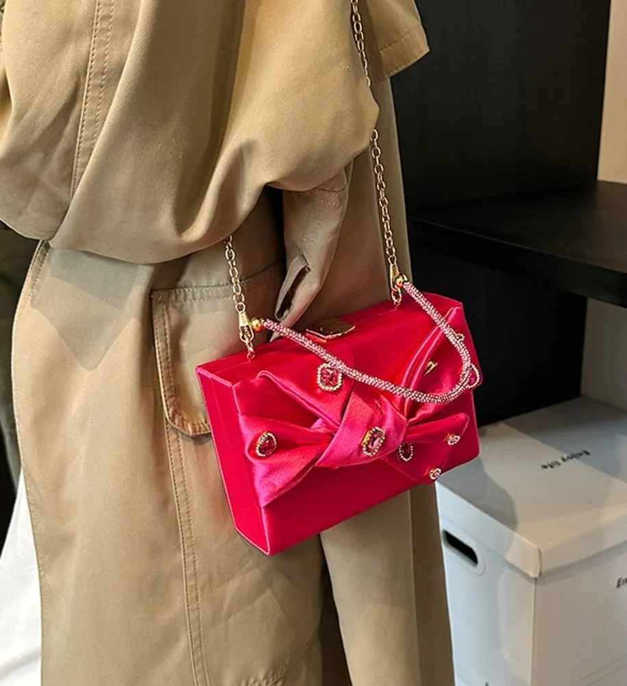 Elegant Satin Bow Evening Bag Women Rhinestone Clutch Purses Evening Handbags for Formal Wedding Prom Party 2025