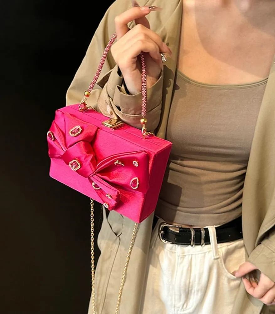 Elegant Satin Bow Evening Bag Women Rhinestone Clutch Purses Evening Handbags for Formal Wedding Prom Party 2025