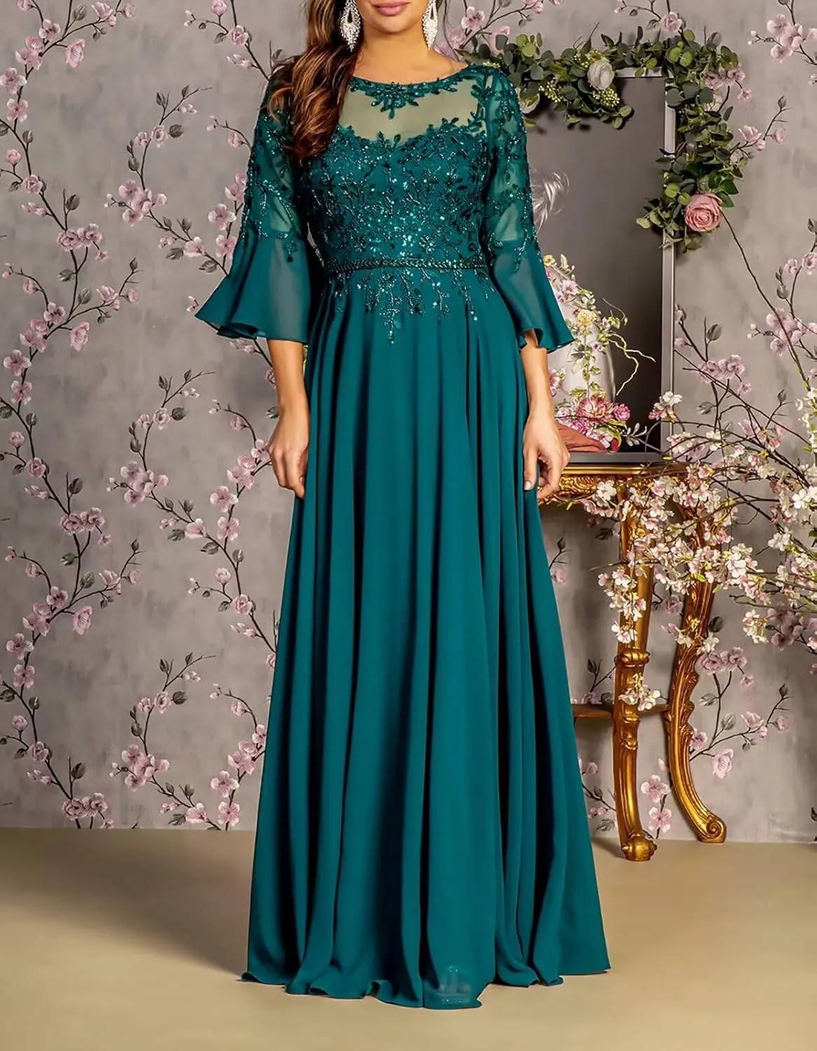 Elegant Scoop Neckline Mother of The Bride Dresses for Women Formal Evening Party Long Gown