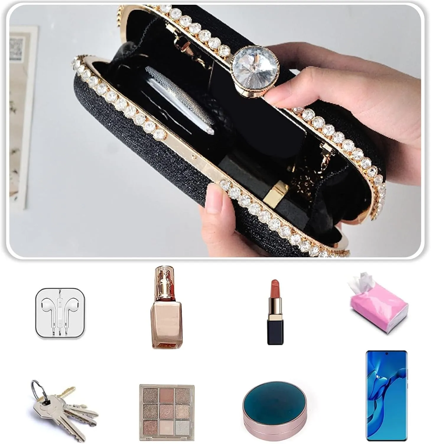 Elegant Shoulder Crossbody Ladies Clutch Sparkly Rhinestone Evening Women Charming Glittering Handbag Bridal Wedding