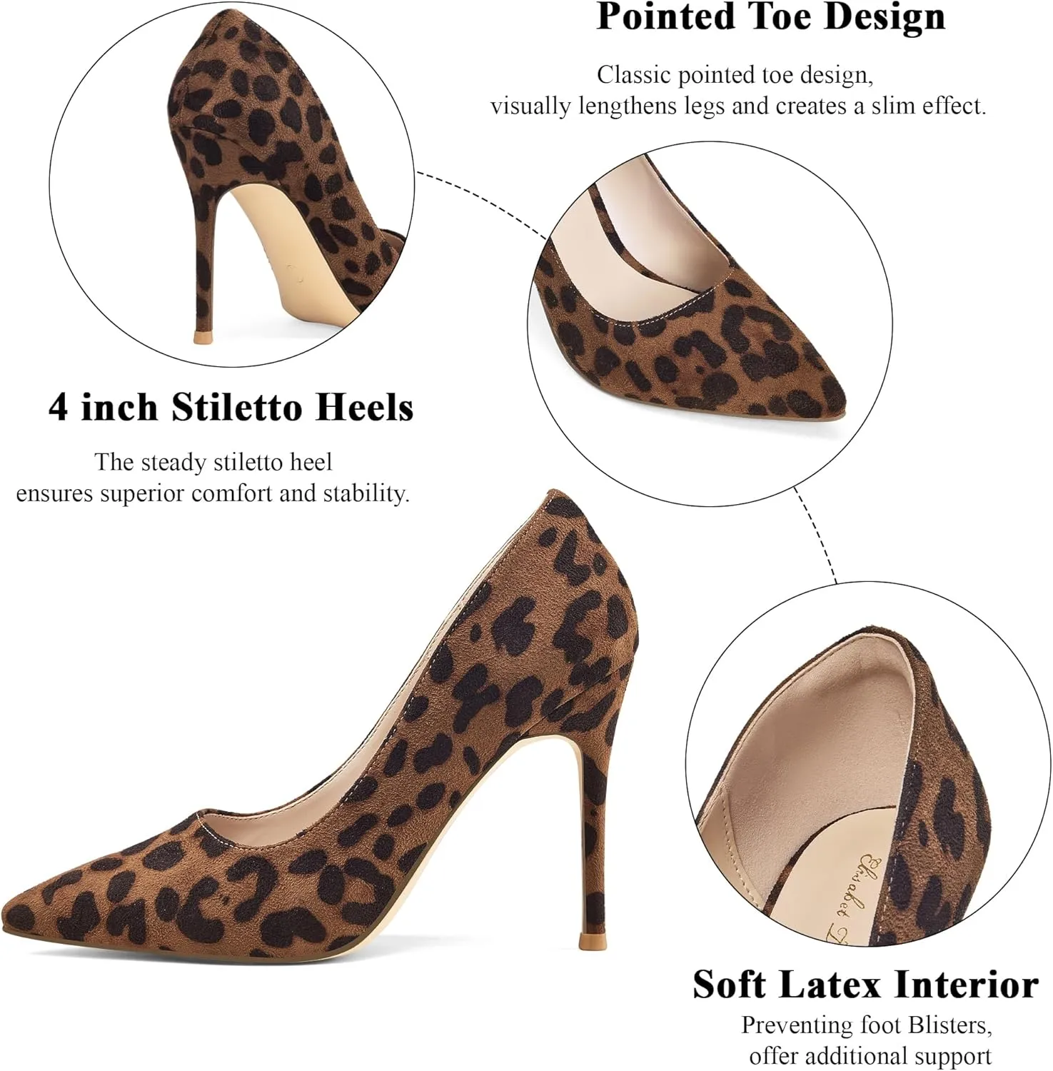 Elisabet Tang Women's High Heels Pumps Closed Pointed Toe Stiletto 4inch Heels Classic Office Special Dressy Wedding Pump Shoes