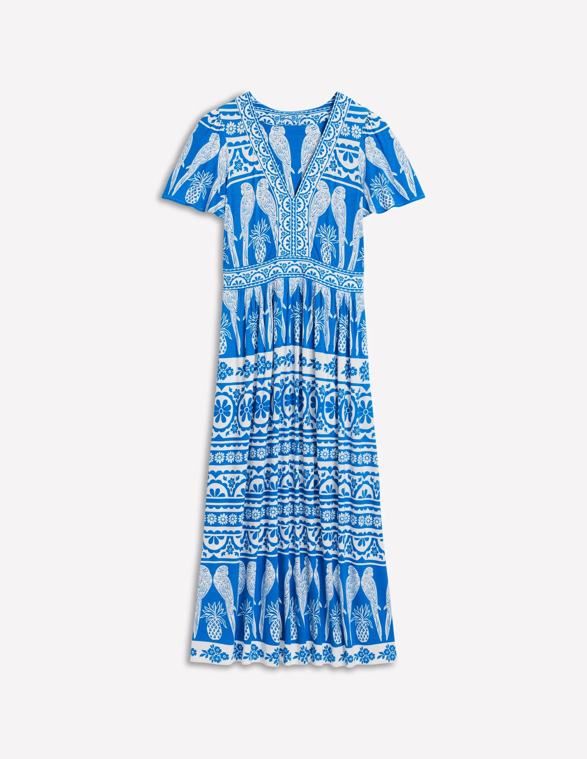 Ellie Flutter Maxi Tea Dress-Cerulean Blue, Ornate Tropics