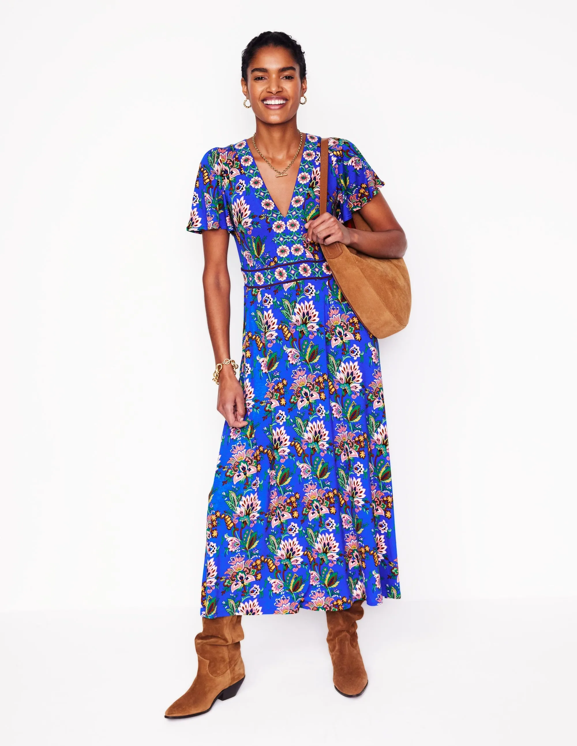 Ellie Flutter Maxi Tea Dress-Gallery Blue, Botanica Terrace