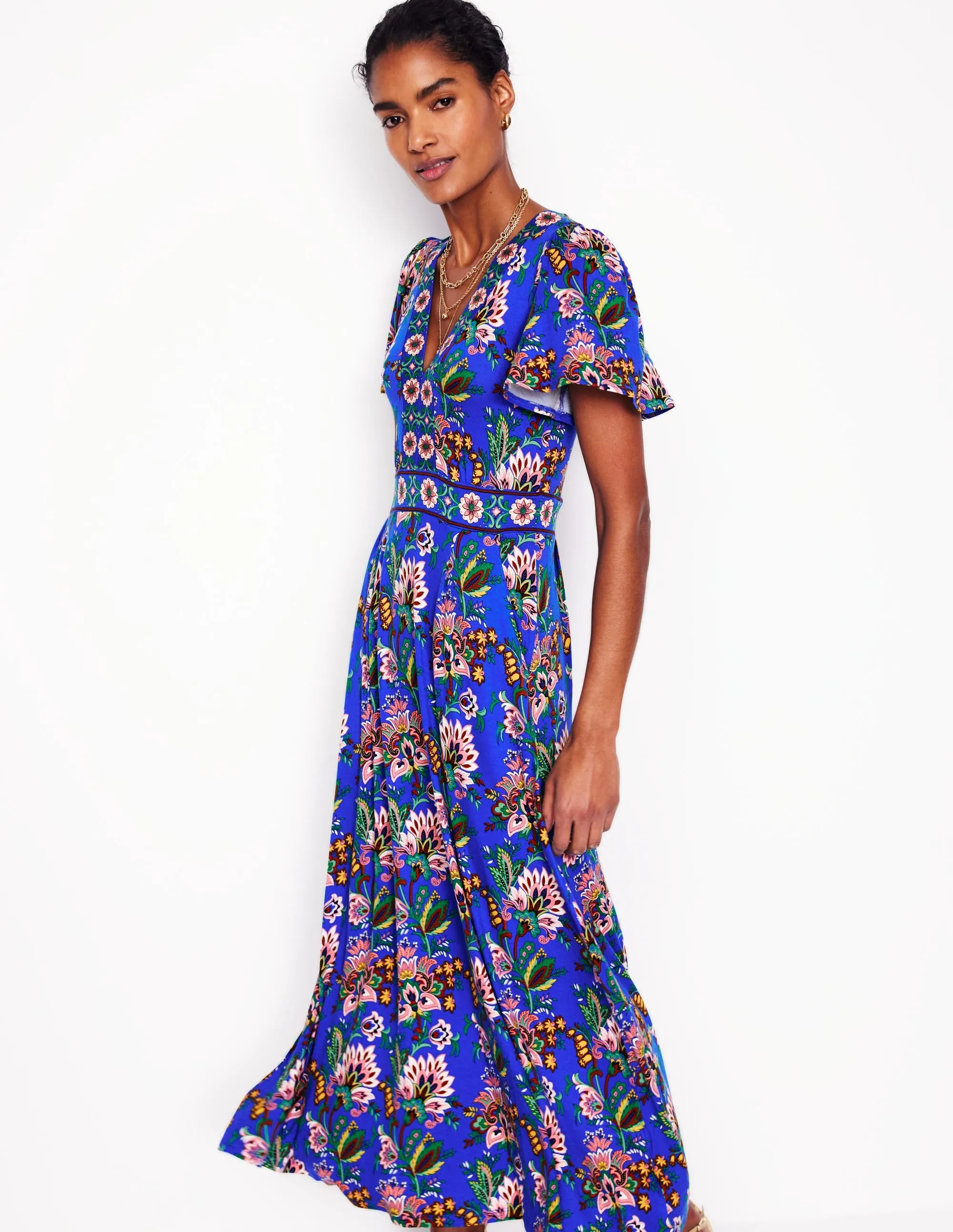 Ellie Flutter Maxi Tea Dress-Gallery Blue, Botanica Terrace