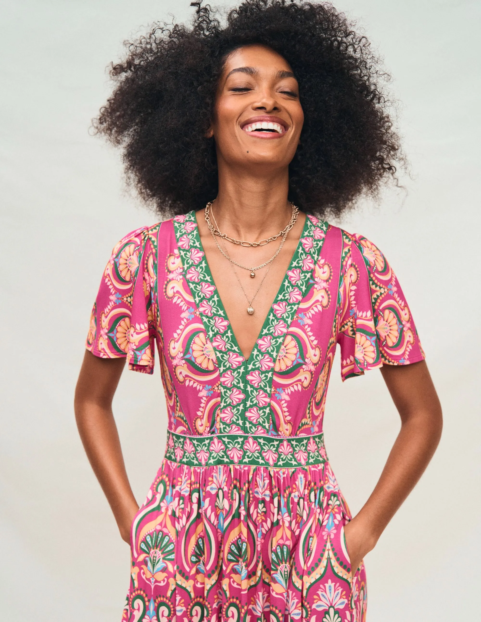 Ellie Flutter Maxi Tea Dress-Pink Peony, Ornamental Floral