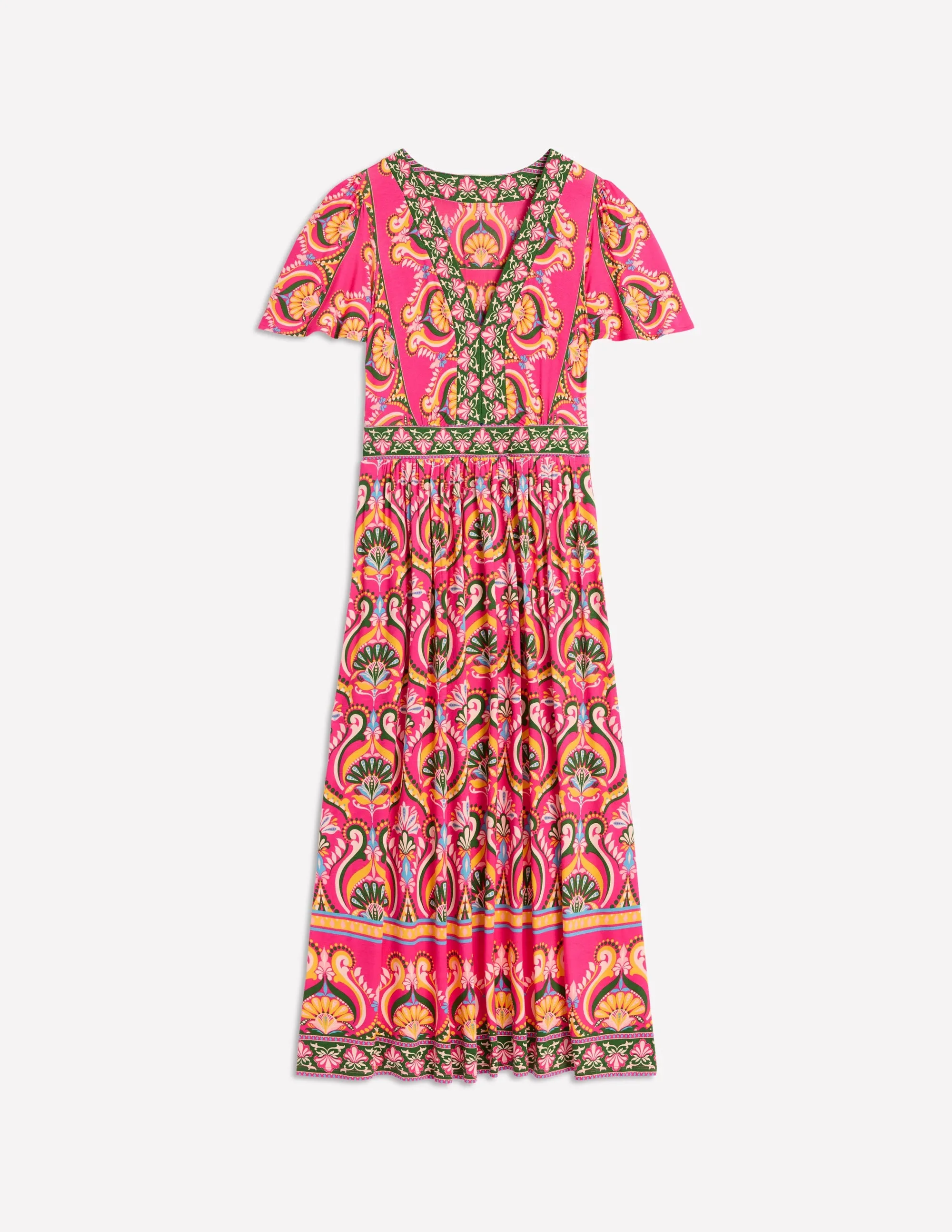 Ellie Flutter Maxi Tea Dress-Pink Peony, Ornamental Floral