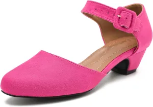 Enelauge Women's Ankle Strap Closed Toe Low Chunky Heel Dress Work Pumps