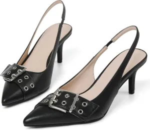 Eteridrey Kitten Heels for Women Pointed Close Toe Elastic Slingback Heel Comfortable Sexy Pumps Party Office Dress Shoes