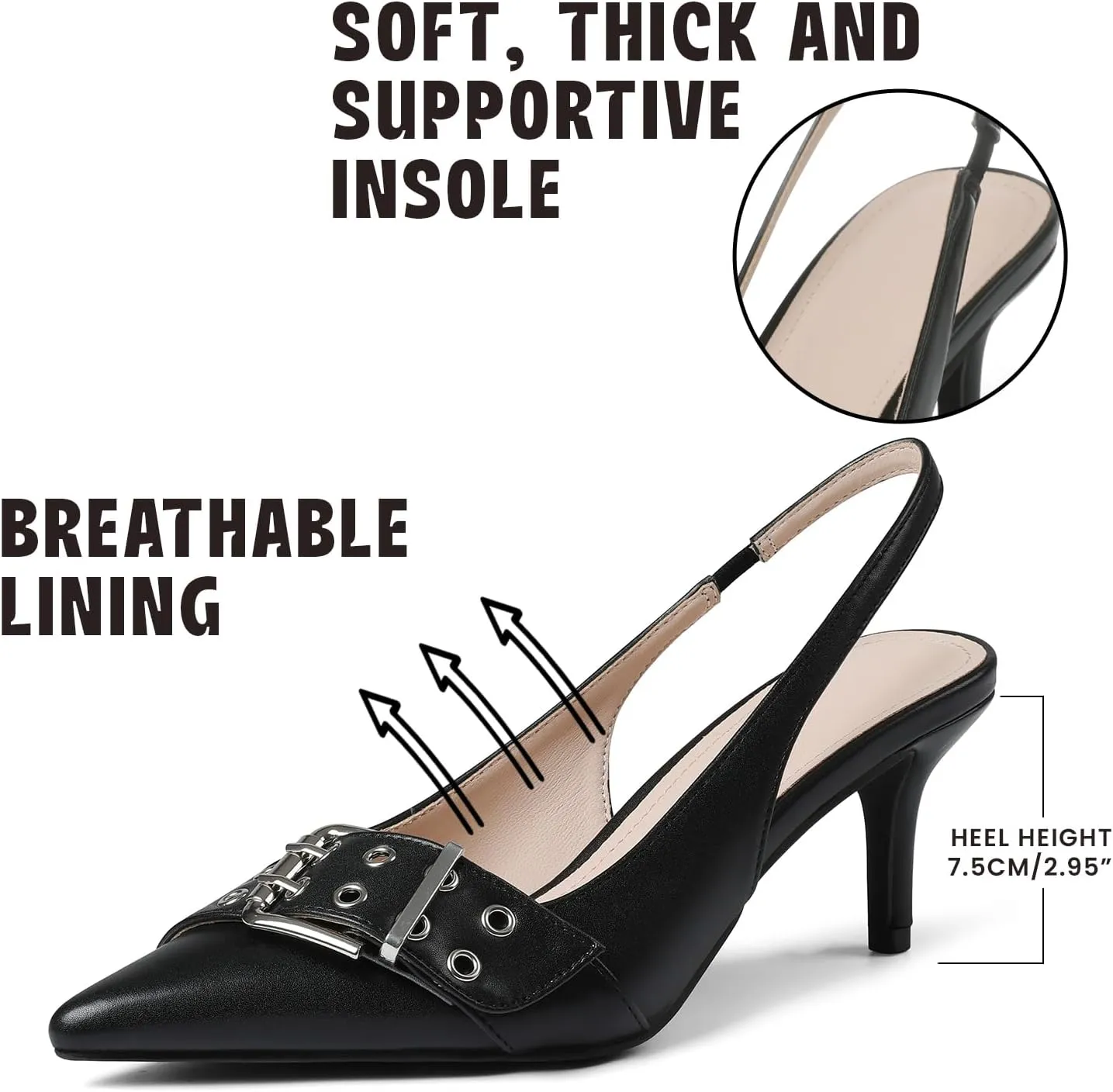 Eteridrey Kitten Heels for Women Pointed Close Toe Elastic Slingback Heel Comfortable Sexy Pumps Party Office Dress Shoes