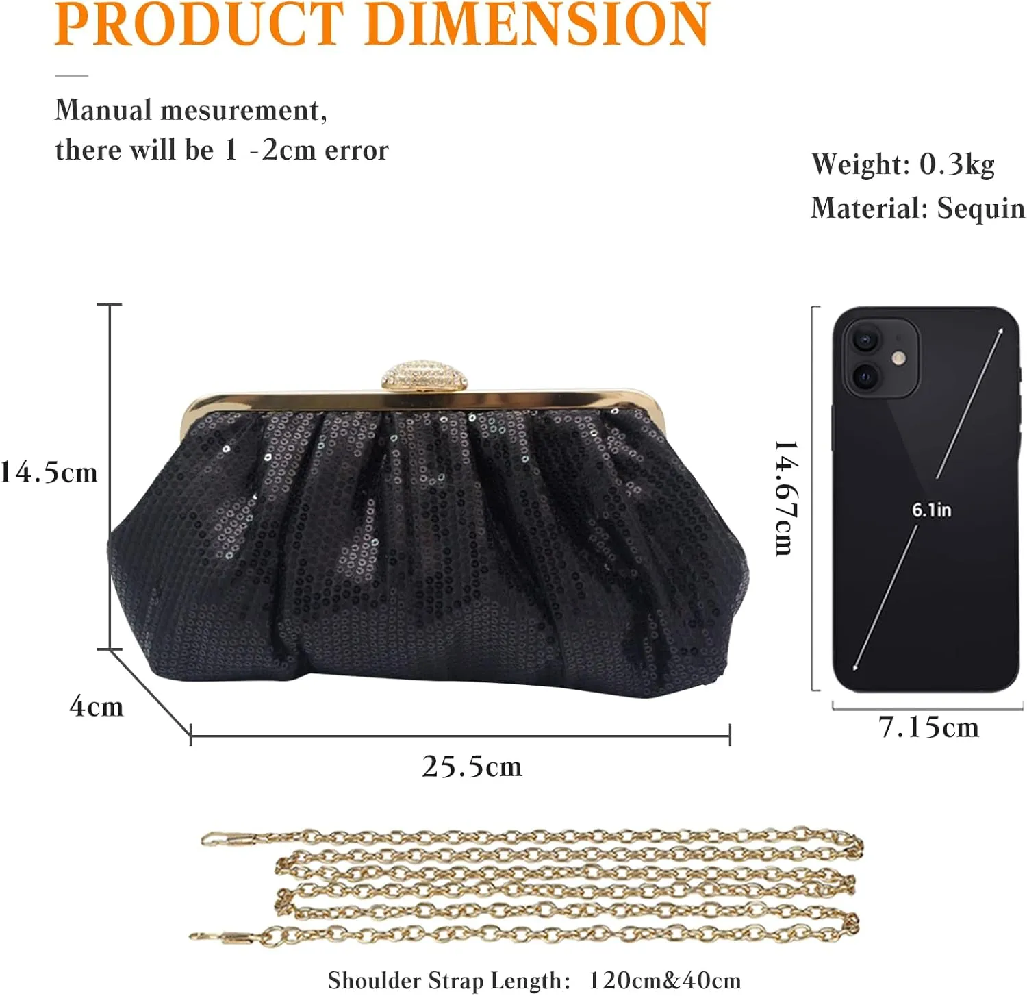 Evening Clutch Bag for Women Sparkly Sequin Handbag Bridal Wedding Purse Vintage Rhinestone Shoulder Bag