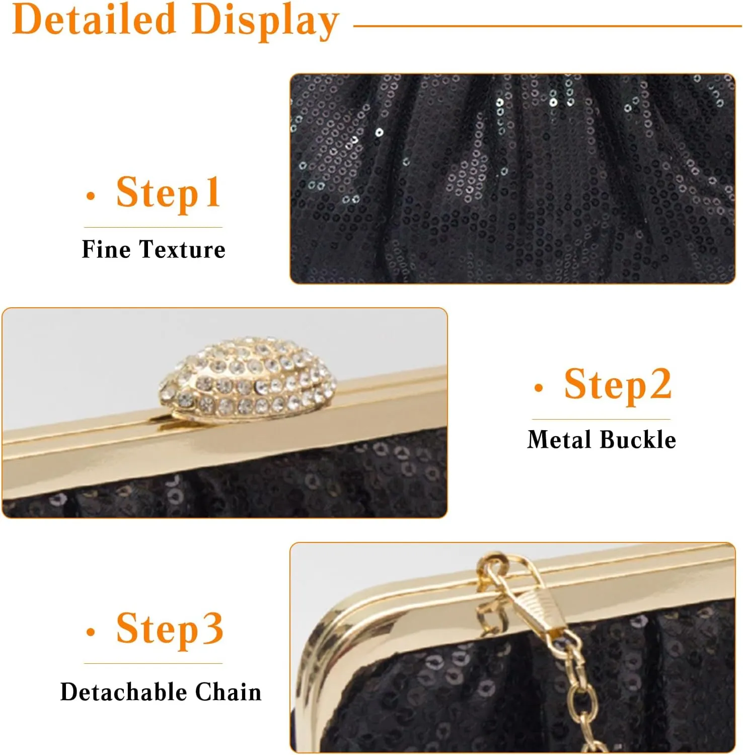 Evening Clutch Bag for Women Sparkly Sequin Handbag Bridal Wedding Purse Vintage Rhinestone Shoulder Bag