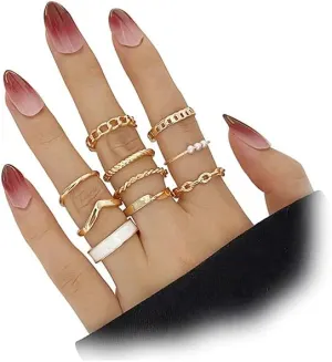 F ME Gold Stackable Knuckle Rings Set Link Twist Midi Rings for Women Men Bohemian Retro Adjustable Joint Statement Finger Rings (golden4)