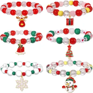 FAERLIIRY Christmas Beaded Stretch Bracelets Stackable Polymer Clay Disc Beads Bracelets Heishi Surfer Perppy Adjustable Bracelets