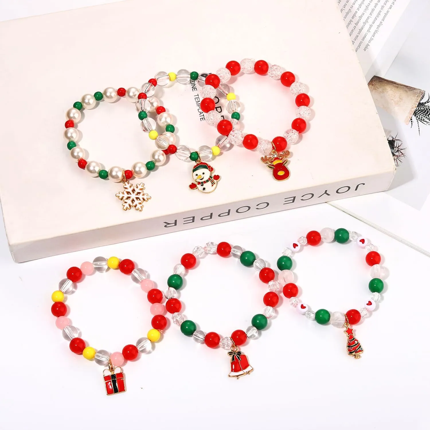 FAERLIIRY Christmas Beaded Stretch Bracelets Stackable Polymer Clay Disc Beads Bracelets Heishi Surfer Perppy Adjustable Bracelets