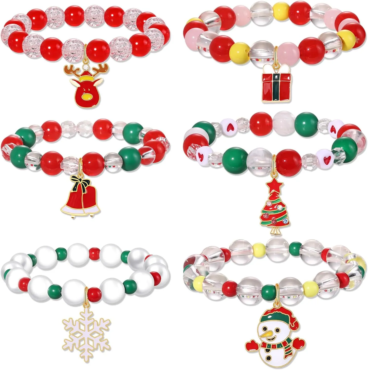 FAERLIIRY Christmas Beaded Stretch Bracelets Stackable Polymer Clay Disc Beads Bracelets Heishi Surfer Perppy Adjustable Bracelets