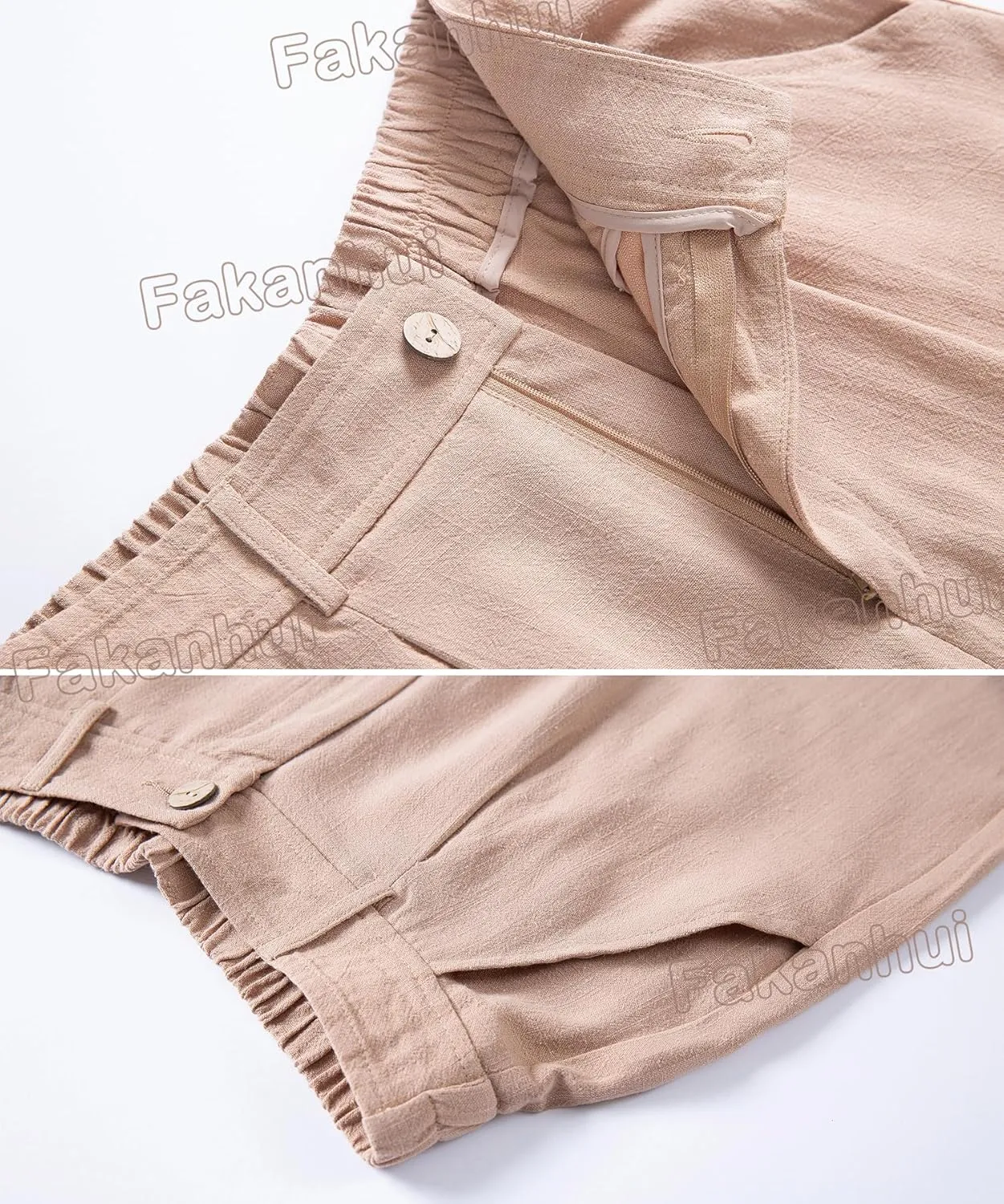 Fakanhui Women's Linen Dressy Work Casual Pants Summer Business Straight Wide Leg Cotton Linen Trouser Pants