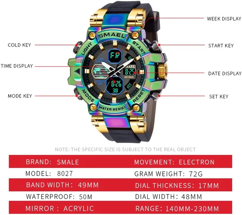Fashion Colorful Men Digital Sport Watches Waterproof Male Clock Wristwatch Men's Dual Display Electronic Military Watch