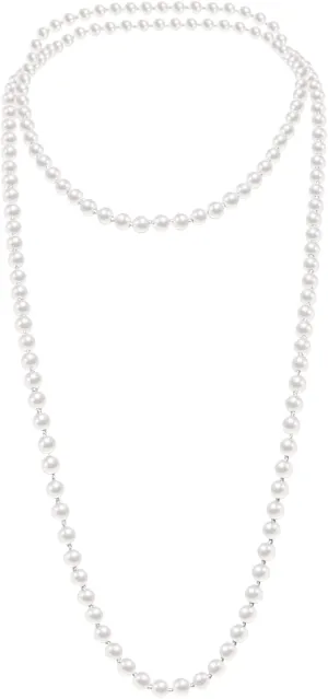 Fashion Faux Pearls Pendants 1920s Beads Cluster Long Pearl Necklace for Costume Party Jewelry 55"