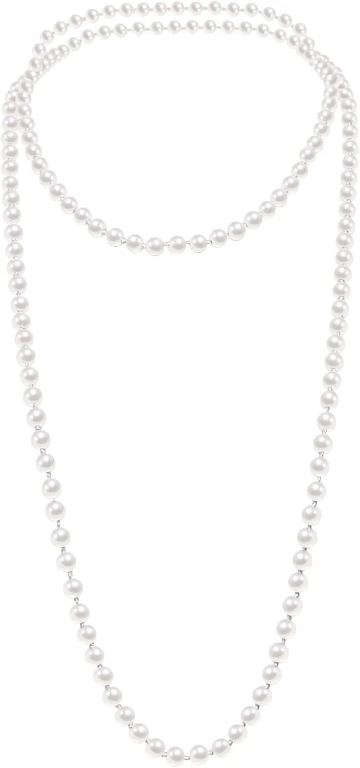 Fashion Faux Pearls Pendants 1920s Beads Cluster Long Pearl Necklace for Costume Party Jewelry 55"