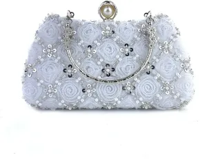 Fashion Flower Clutch Evening Bag Satin Dress Bag Pearl Shoulder Bag Elegant and Graceful Banquet Bag